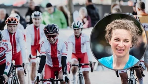 Kolarska reprezentacja Polski kobiet. W ramce Małgorzata Jasińska, selekecjonerka kadry