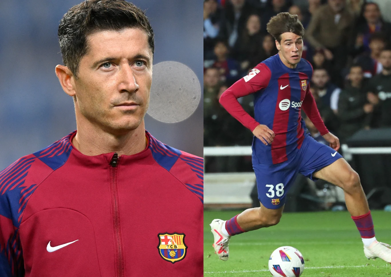 Marc Guiu i Robert Lewandowski (fot. PATRICIA DE MELO MOREIRA) Marc Guiu i Robert Lewandowski (fot. PATRICIA DE MELO MOREIRA)