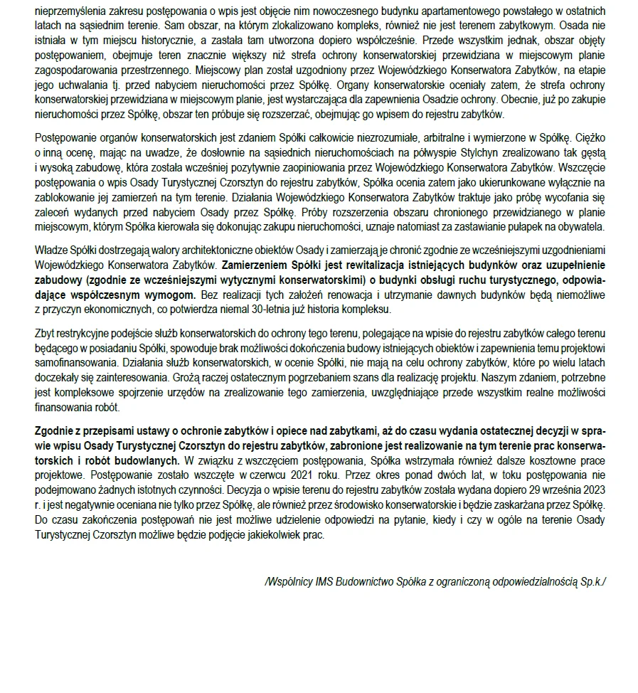 Właściciel Osady Czorsztyn odwołał się od decyzji Małopolskiego Wojewódzkiego Konserwatora Zabytków Właściciel Osady Czorsztyn odwołał się od decyzji Małopolskiego Wojewódzkiego Konserwatora Zabytków