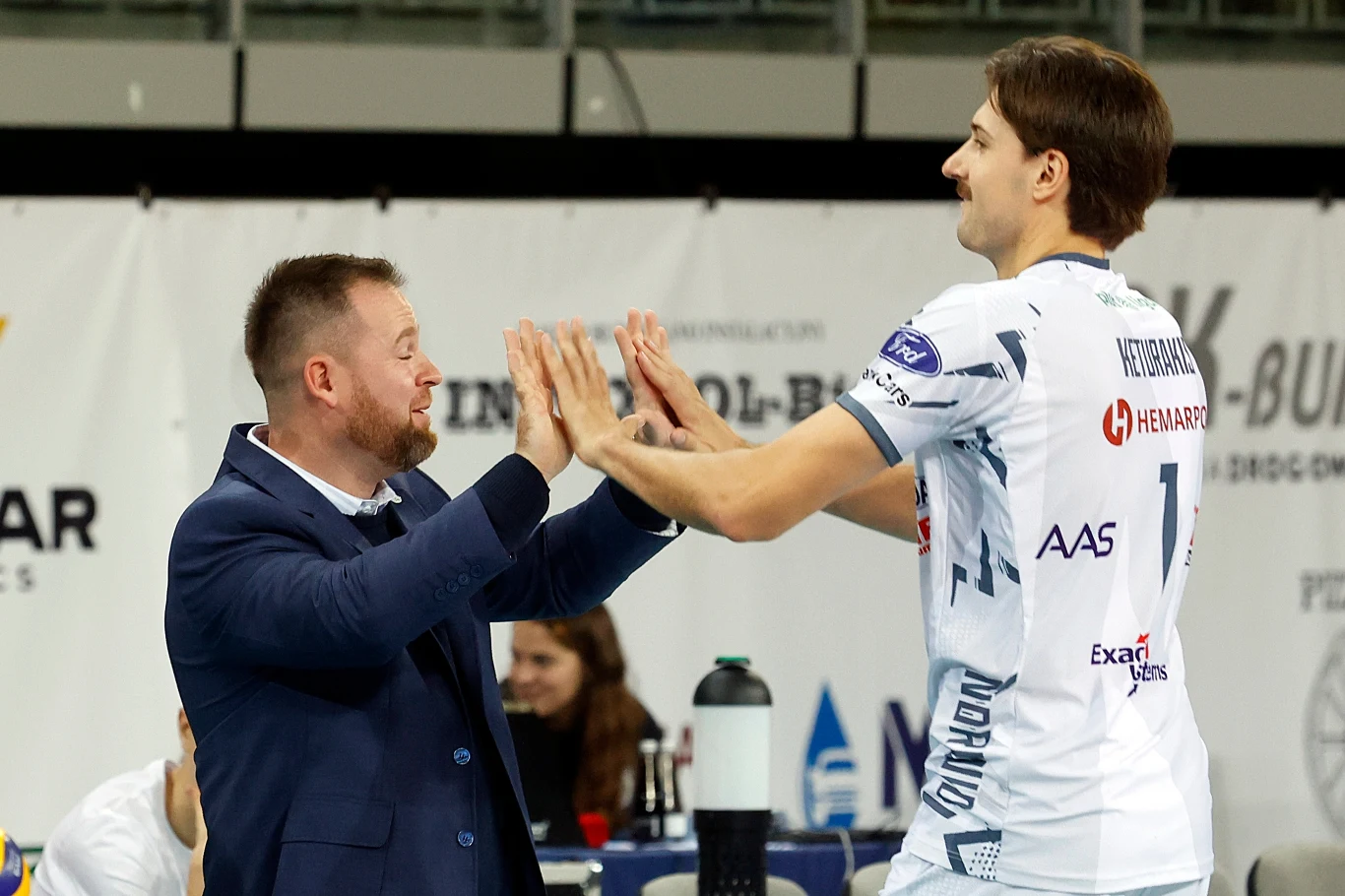 Trener beniaminka z Częstochowy Leszek Hudziak i rozgrywający Byron Keturakis Trener beniaminka z Częstochowy Leszek Hudziak i rozgrywający Byron Keturakis
