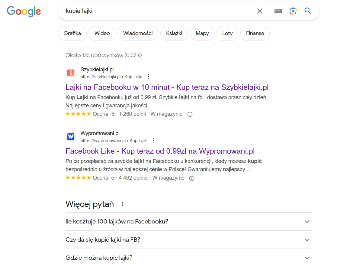 Wystarczy wpisać "kupię lajki" w Google. Oto efekt Wystarczy wpisać "kupię lajki" w Google. Oto efekt