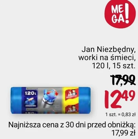 Jan Niezbędny Easy Pack Worki na śmieci zawiązywane 120 l 15 sztuk