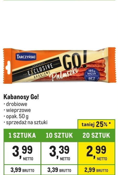 Tarczyński Kabanosy Exclusive Go! wieprzowe 50 g