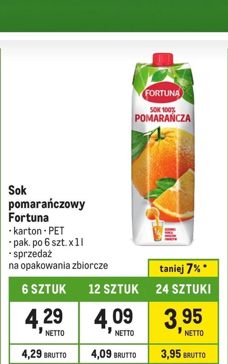 Fortuna Sok 100 % pomarańcza z cząstkami 1 l