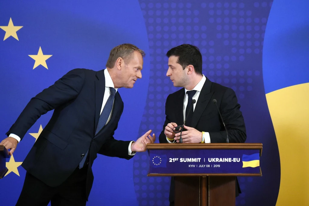 Donald Tusk i Wołodymyr Zełenski podczas szczytu Ukraina-UE w 2019 roku w Kijowie Donald Tusk i Wołodymyr Zełenski podczas szczytu Ukraina-UE w 2019 roku w Kijowie