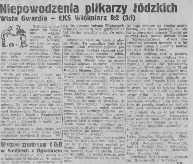 Relacja z meczu ŁKS w 1948 roku Relacja z meczu ŁKS w 1948 roku