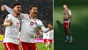 Jakub Moder oraz Robert Lewandowski w barwach reprezentacji Polski