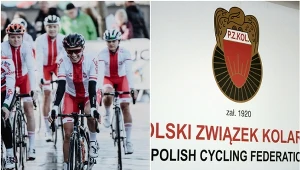 Reprezentantki Polski w kolarstwie i logo Polskiego Związku Kolarskiego
