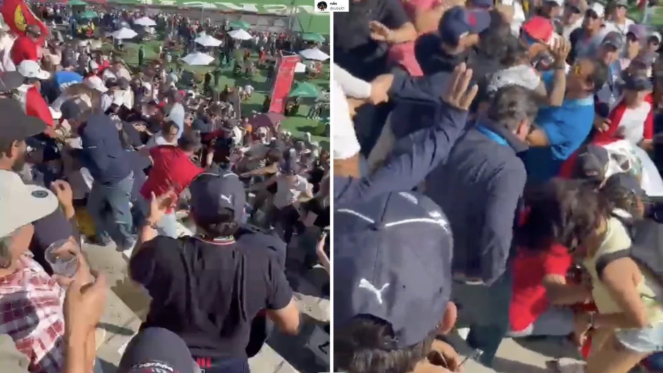 Kibic Sergio Pereza zaatakował fanów zespołu Ferrari podczas GP Meksyku Kibic Sergio Pereza zaatakował fanów zespołu Ferrari podczas GP Meksyku