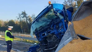 W wyniku zderzenia na drogę wysypała się kukurydza