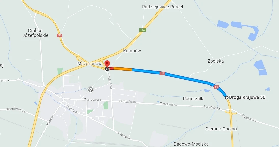 OPP w Mszczonowie na DK 50 będzie miał około 3 kilometrów długości. / Google Maps