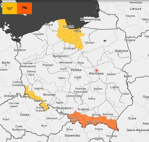 Na południu utrzymują się alerty IMGW drugiego stopnia dotyczące silnego wiatru. Z kolei na południowym zachodzie i na północy może intensywnie padać deszcz