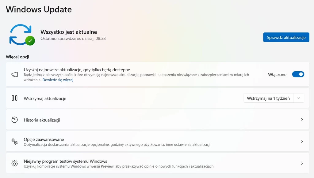 Usługa Windows Update dostarcza aktualizacje na bieżąco