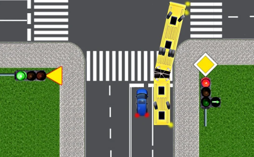 Kierowca niebieskiego samochodu nie wziął pod uwagę tego, że stanął tuż przy skręcającym autobusie przegubowym Kierowca niebieskiego samochodu nie wziął pod uwagę tego, że stanął tuż przy skręcającym autobusie przegubowym