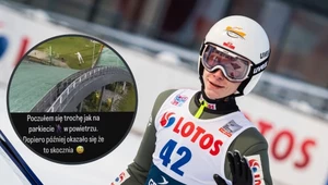Adam Niżnik. W ramce jego niefortunny lot w Garmisch-Partenkirchen