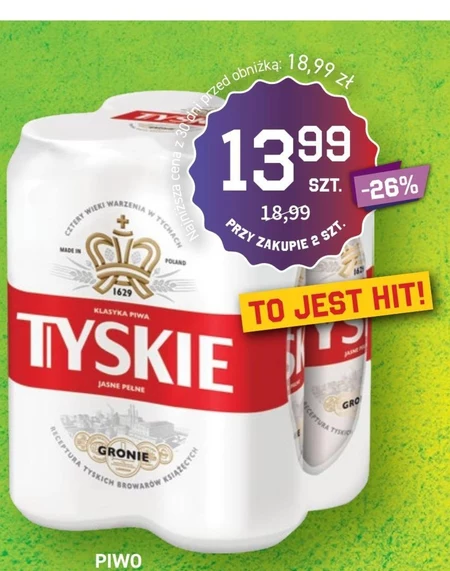 Tyskie Piwo jasne 2 l (4 x 0,5 l)