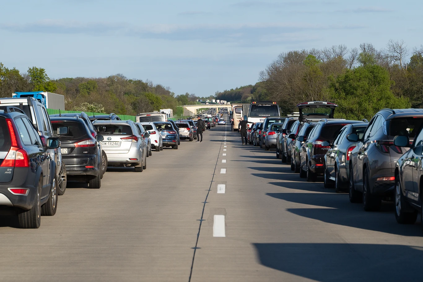 Kilkukilometrowy korek na autostradzie A4