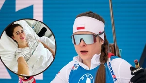 Kamila Żuk an biathlonowej trasie i w szpitalnym łóżku (w ramce)