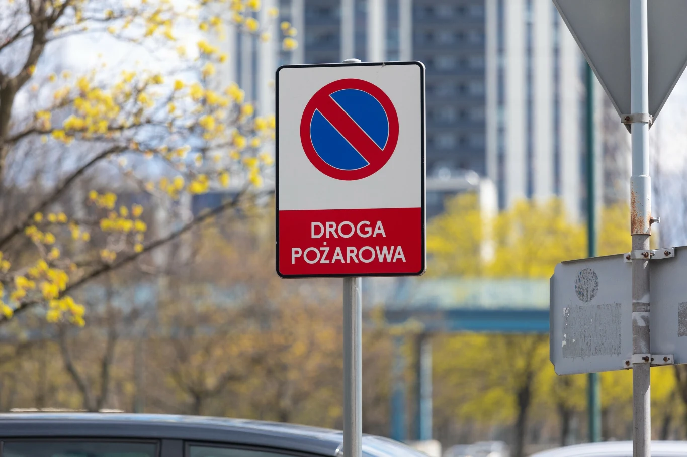 Jeśli droga pożarowa jest dodatkowo oznaczona znakiem B-35 zakaz postoju, parkując na niej możemy narazić się na mandat Jeśli droga pożarowa jest dodatkowo oznaczona znakiem B-35 zakaz postoju, parkując na niej możemy narazić się na mandat