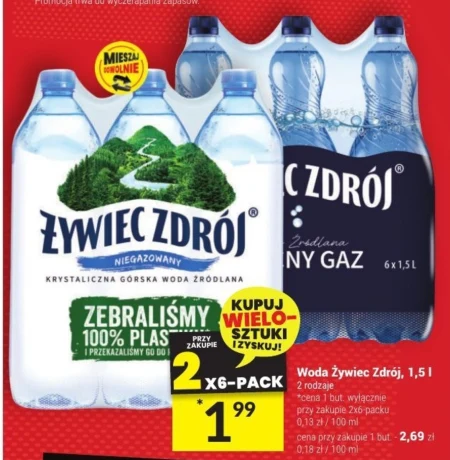 Żywiec Zdrój Mocny Gaz Woda źródlana 6 x 1,5 l