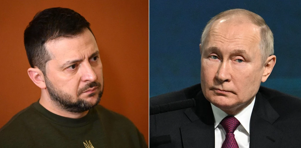 Prezydent Ukrainy Wołodymyr Zełenski i przywódca Rosji Władimir Putin Prezydent Ukrainy Wołodymyr Zełenski i przywódca Rosji Władimir Putin