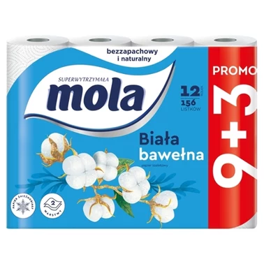 Mola Biała Bawełna papier toaletowy 12 rolek - 0