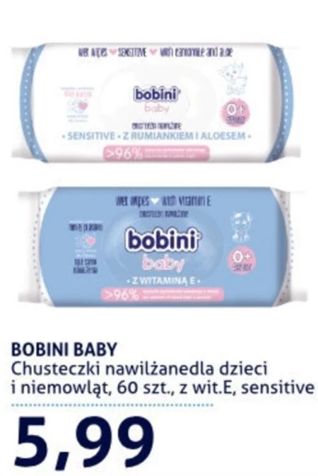 bobini Baby Chusteczki nawilżane z witaminą E 60 sztuk