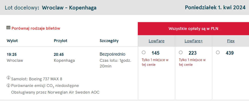 Norwegian z Wrocławia do Kopenhagi.