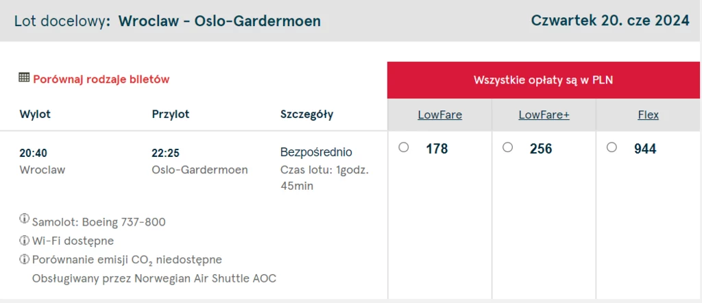 Norwegian z Wrocławia do Oslo.