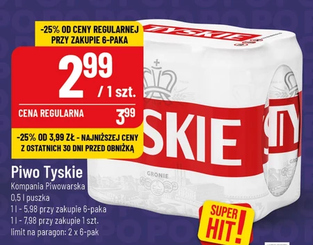 Tyskie Biało-Czerwone Piwo jasne 3 l (6 x 0,5 l)