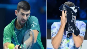 Novak Djoković oraz Hubert Hurkacz podczas meczu ATP Finals