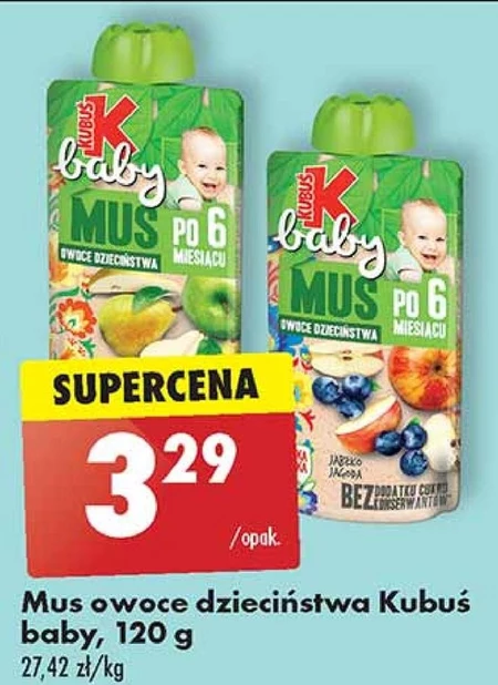 Kubuś Baby Mus po 5 miesiącu jabłko zielony groszek koper włoski brokuł 100 g