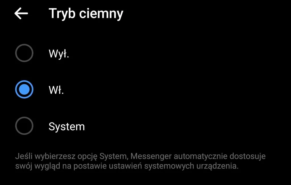 Tryb ciemny na Messengerze.