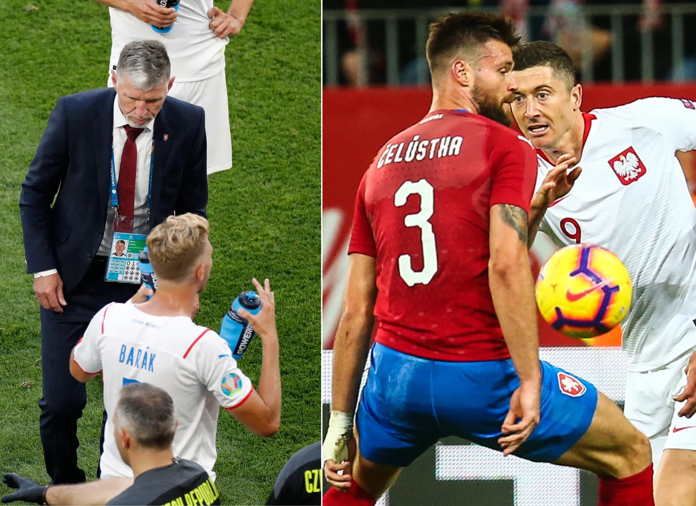 Były selekcjoner reprezentacji Czech Jaroslav Silhavy oraz Robert Lewandowski w akcji podczas meczu z Czechami Były selekcjoner reprezentacji Czech Jaroslav Silhavy oraz Robert Lewandowski w akcji podczas meczu z Czechami