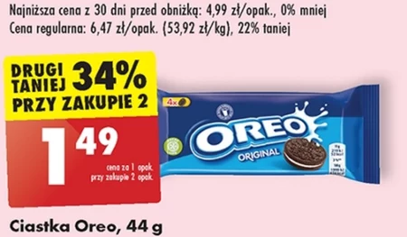 Oreo Original Ciastka kakaowe z nadzieniem o smaku waniliowym 44 g