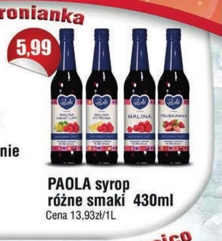 Paola Syrop o smaku malinowym z żurawiną 430 ml