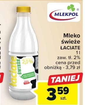 Łaciate Mleko świeże 2,0 % 1 l niska cena