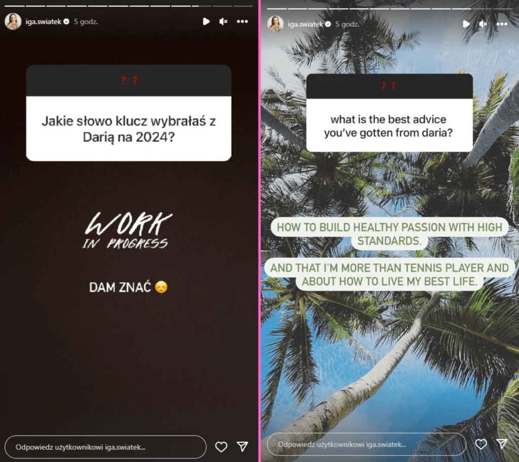 Iga Świątek odpowiada na pytania na Instagramie