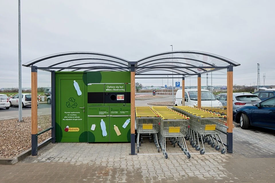 Pod Biedronka w Skórzewie stanął także automat do przyjmowania plastikowych butelek PET oraz puszek aluminiowych 