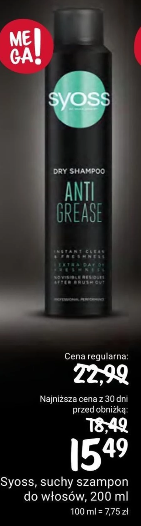Syoss Anti-Grease Classic Suchy szampon o intensywnym działaniu odświeżającym 200 ml