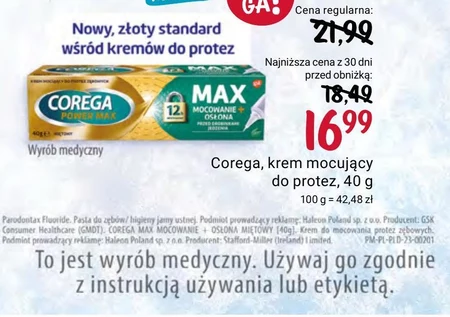 Corega Power Max Krem mocujący do protez zębowych miętowy smak 40 g