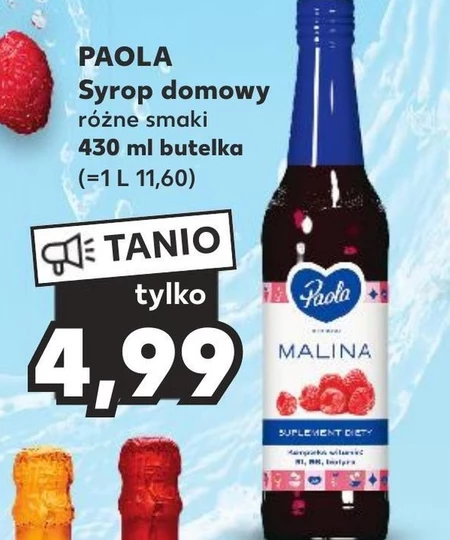 Paola Syrop o smaku malinowym z żurawiną 430 ml