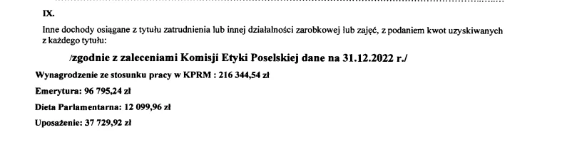 Fragment oświadczenia majątkowego Jarosława Kaczyńskiego