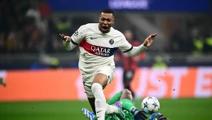 Kylian Mbappe w meczu Ligi Mistrzów z AC Milan