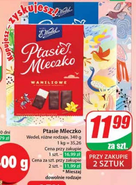 E. Wedel Ptasie mleczko o smaku Strawberry Shake w czekoladzie białej 340 g