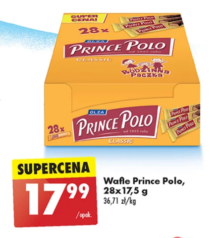 Prince Polo Classic Kruchy wafelek z kremem kakaowym oblany czekoladą 490 g (28 x 17,5 g)