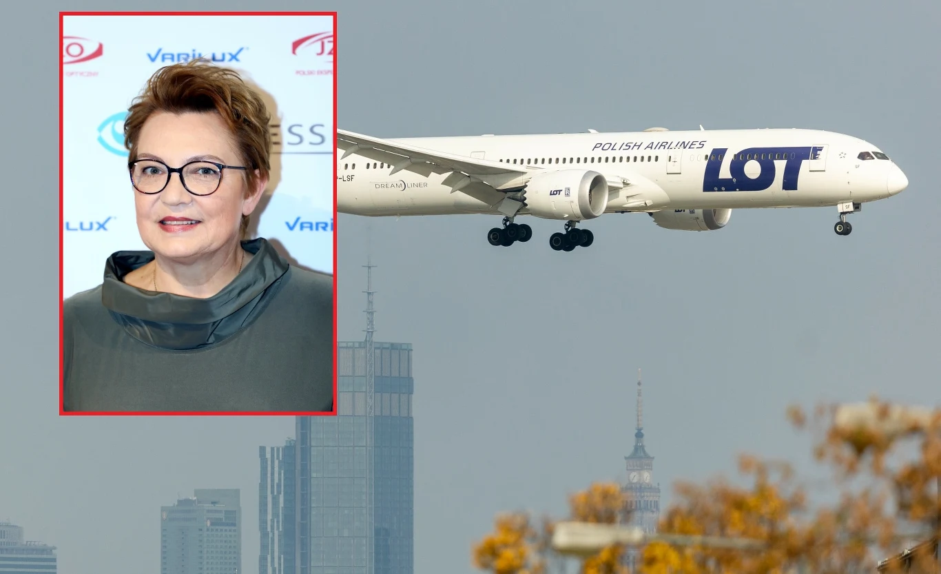 Krystyna Czubówna czyta instrukcję bezpieczeństwa LOT-u. Krystyna Czubówna czyta instrukcję bezpieczeństwa LOT-u.