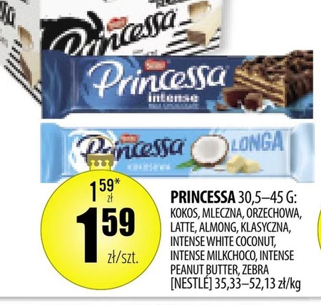 Princessa Longa Wafel przekładany kremem kokosowym oblany białą czekoladą 44 g