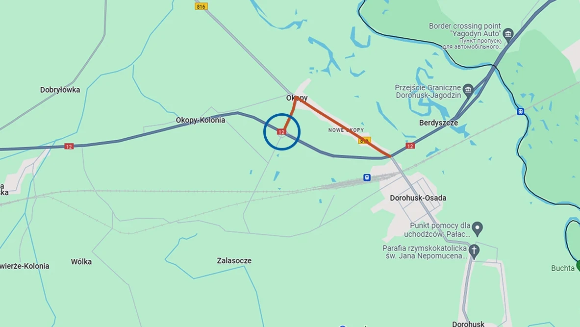 Miejsce protestu zaznaczono niebieskim kółkiem