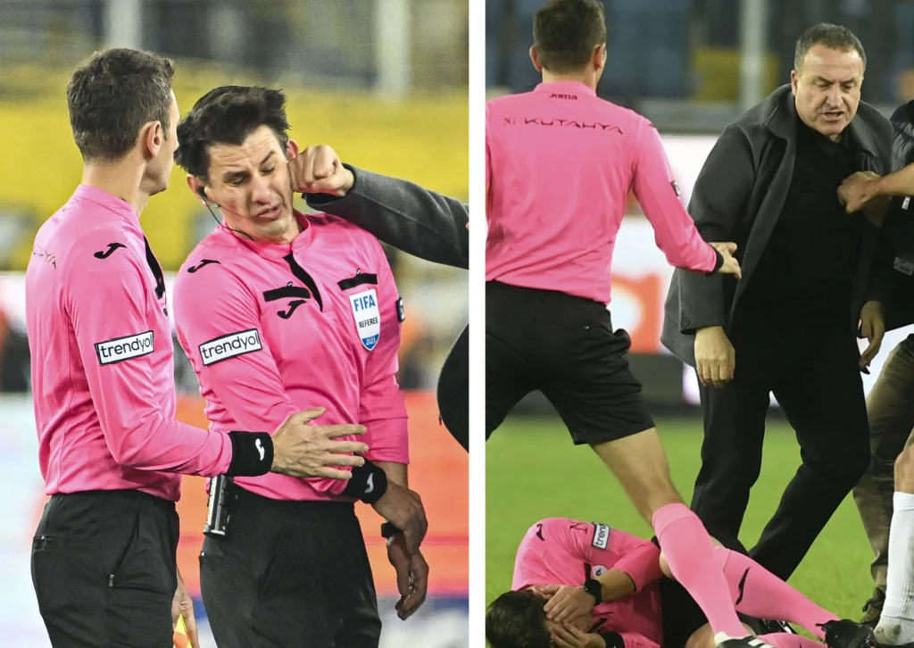 Po meczu Ankaragucu - Rizespor sędzia Halil Umut Meler został zaatakowany przez prezesa pierwszej z wymienionych drużyn, Faruka Kocę Po meczu Ankaragucu - Rizespor sędzia Halil Umut Meler został zaatakowany przez prezesa pierwszej z wymienionych drużyn, Faruka Kocę